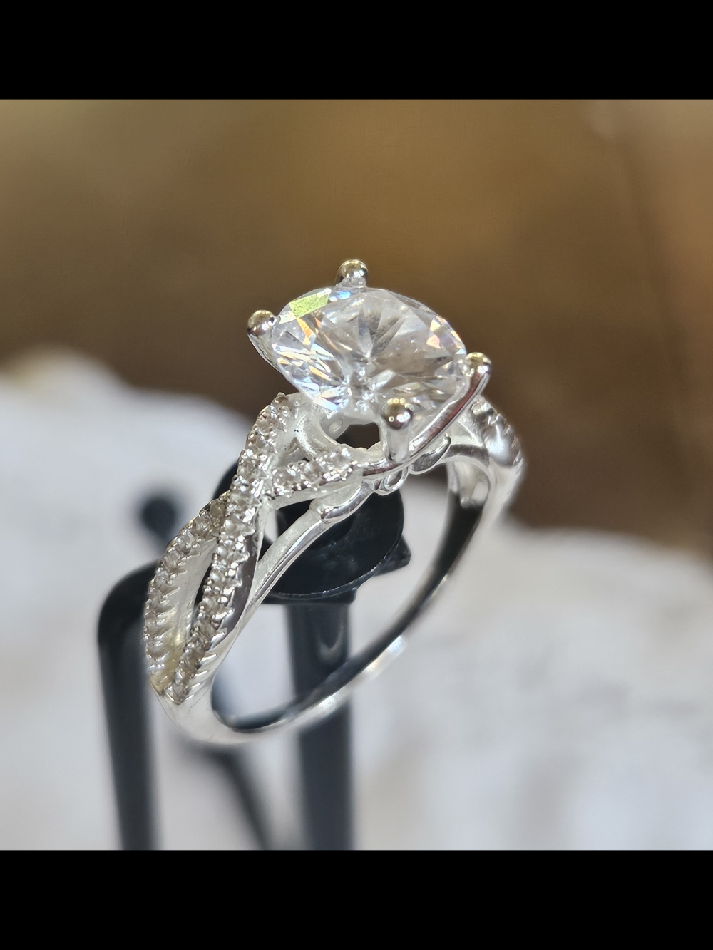 Classic Silver Solitaire Twist Ring with Faux Diamonds